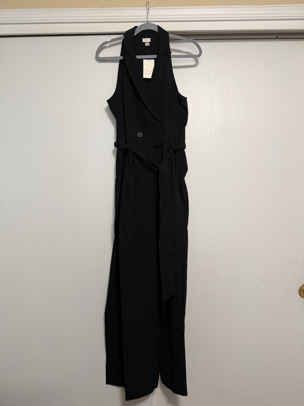 a new day Black Sleeveless Wrap Jumpsuit with Waist Tie